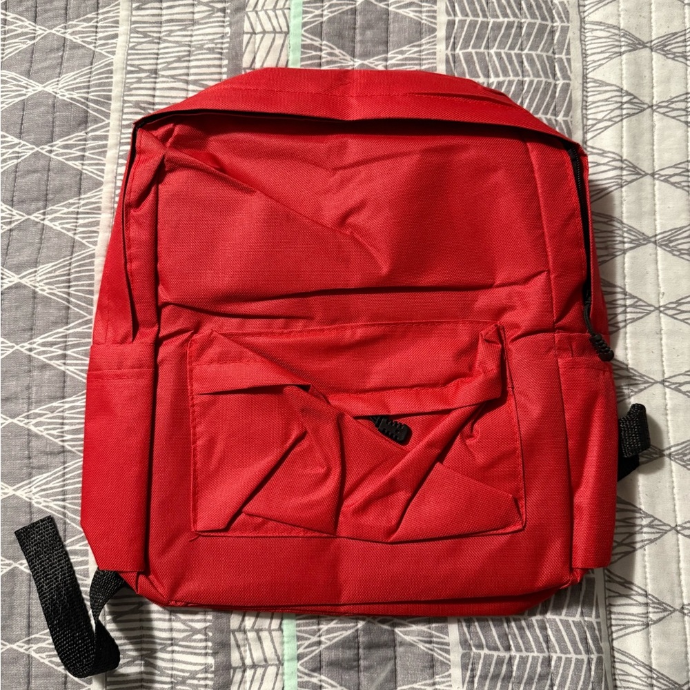 Kids Basic Red Canvas Backpack with 2 Pockets and Adjustable Straps - Brand New